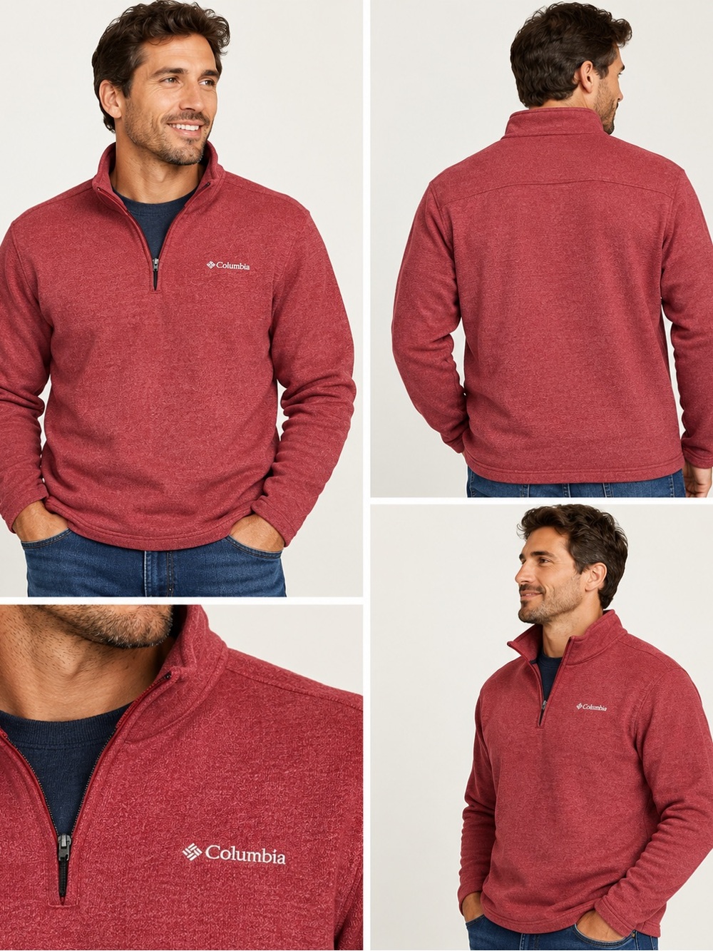 Columbia Men’s XXL 2XL Red Heather Quarter Zip Fleece Pullover Jacket